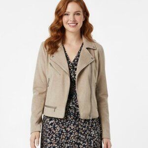 Blank NYC Faux Suede Moto Jacket Blush Beige Neutral Small Like New